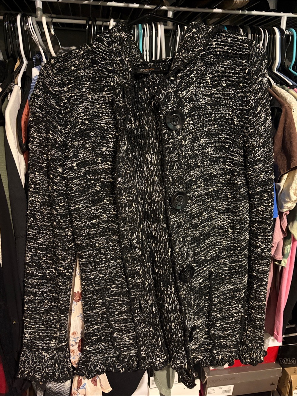 Black and White Marled Button-Front Cardigan